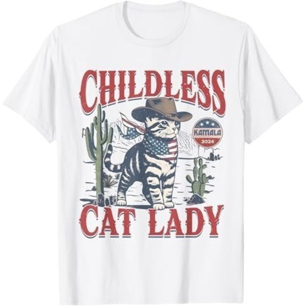 Cowboy Cat Childless Cat Lady For Kamala Election Voting T-Shirt